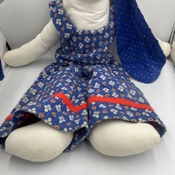 Vtg 90’s Handmade Muslin Long Eared Country Bunny Rabbit Quilted Overalls Easter - Picture 4 of 7